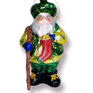 Blown Glass Irish Santa Christmas Ornament